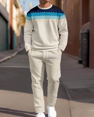 Men's Colorblock Round Neck Casual Sports Set 006