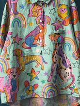 Load image into Gallery viewer, Vintage Lovely Rainbow Dogs Art Print Casual Cotton And Linen Shirt