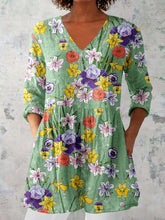 Load image into Gallery viewer, Women's Elegant Floral Pattern Round Neck Cotton and Linen Top
