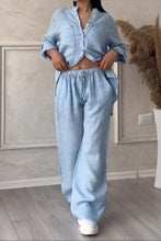 Load image into Gallery viewer, Casual solid color cotton and linen pants two-piece set