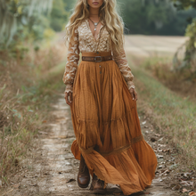 Load image into Gallery viewer, Women's Retro V-neck Country Pastoral Linen Style Long-sleeve Casual Maxi Long Dress