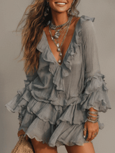 Load image into Gallery viewer, Soft Ash Boho Ruffle Mini Dress