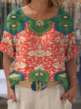 Load image into Gallery viewer, Women's Vintage Lovely Floral Art Print Front And Back Wear Short Sleeve Cotton Shirt
