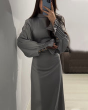 Load image into Gallery viewer, Elegant waisted pleated cuff dress