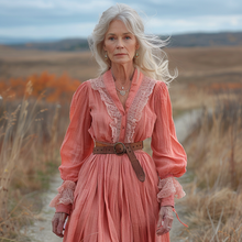Load image into Gallery viewer, Women's Vintage V-neck Linen Pastoral Style Long-sleeve Maxi Long Dress