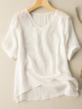 Load image into Gallery viewer, Women's Cotton Linen Embroidered Loose Casual T-Shirt