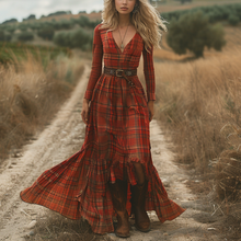 Load image into Gallery viewer, Women's Vintage V-neck Bohemian Pastoral Style Long-sleeve Maxi Long Dress