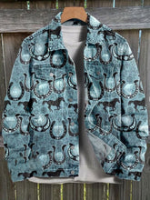 Load image into Gallery viewer, Vintage Turquoise Horse Print Casual Denim Jacket