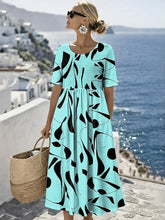 Load image into Gallery viewer, Women's Casual Round Neck Half Sleeve Striped Contrast Print Dress