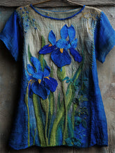 Load image into Gallery viewer, Vintage Irises Embroidered Contrast Linen Tunic