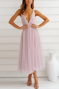 Feeling Romantic V Neck Tulle Midi Dress