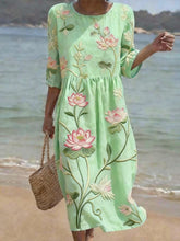 Load image into Gallery viewer, Women's Casual Floral Print Round Neck Dress