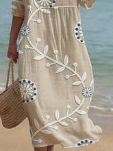 Load image into Gallery viewer, Women's Casual  Round Neck Mid Sleeve Print Cotton and Linen Dress