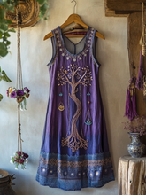Load image into Gallery viewer, Vintage Viking Tribal Celtic Knot Life Of Tree Lace Patchwork Art Linen Tank Dress