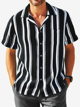 Load image into Gallery viewer, Men's Hawaiian Simple Striped Faux Linen Comfortable Short Sleeve Cuban Collar Shirt