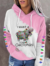 Load image into Gallery viewer, Women's I Want A Hippopotamus For Christmas Colorful Lights Print Casual Hoodie