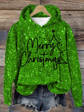 Load image into Gallery viewer, Women&#39;s Shiny Christmas Print Hooded Sweatshirt