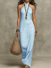 Load image into Gallery viewer, Relaxed Soft Drape Halter Column Linen Halter Maxi Dress