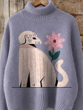 Load image into Gallery viewer, Cartoon Shepherd Dog Graphic Printed Knit Turtleneck Pullover Sweater