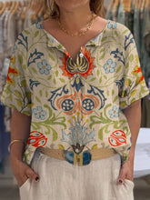 Load image into Gallery viewer, Women's Vintage Lovely Floral Art Print Front And Back Wear Short Sleeve Cotton Shirt