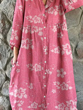 Load image into Gallery viewer, Women's Floral Sakura Print Cotton and Linen Shirt Dress