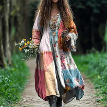 Load image into Gallery viewer, Women's Vintage Bohemian Floral Patch V-neck Cotton And Linen Dress f6dc