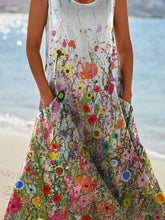 Load image into Gallery viewer, Women's Elegant Colorful Flowers Art Print Casual Pocket Pinafore Linen Dress