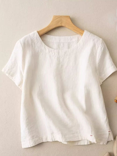 Women'S Casual Cotton And Linen Short-Sleeved Shirts