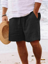 Load image into Gallery viewer, Men's Solid Color Drawstring Breathable Cotton and Linen Beach Shorts