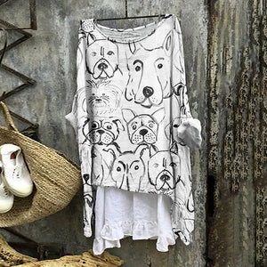 Sketch Puppy Print Crew Neck Casual Shirt