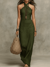 Load image into Gallery viewer, Relaxed Soft Drape Halter Column Linen Halter Maxi Dress