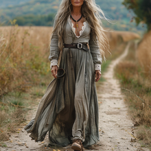 Load image into Gallery viewer, Women's Vintage Pastoral Style V-neck Linen Long-sleeve Maxi Long Dress