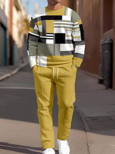 Men's Simple Colorblock Round Neck Casual Sports Set 051