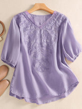 Load image into Gallery viewer, Mesh Embroidery V-Neck Loose Casual Shirt