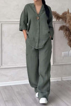 Load image into Gallery viewer, Casual button decorated cotton and linen two-piece set