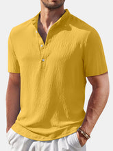 Load image into Gallery viewer, Men's Casual Solid Color Comfortable Cotton And Linen Stand Collar Short-sleeved Shirt