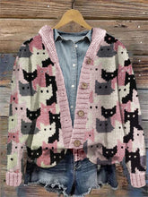 Load image into Gallery viewer, Crowded Cats Pink Knit Art Cozy Hooded Cardigan