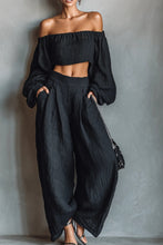 Load image into Gallery viewer, Women's Minimalist Linen Blend Strapless Long-sleeved Blouse And Wide-leg Pants Set