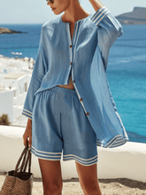 Load image into Gallery viewer, Women'S Loose Striped Shirt Shorts Set