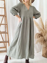 Load image into Gallery viewer, Women&#39;s Spring and Summer Linen V-Neck Midi Dress