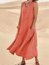 Load image into Gallery viewer, Women Sleeveless Sundress Elegant Round Neck Cotton Linen Solid Long Tank Casual Summer Dress
