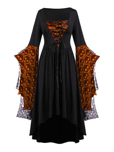 Halloween Skull Lace Tie Irregular Dress