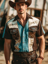 Load image into Gallery viewer, Vintage Western Style Men's Linen Short Sleeve Shirt