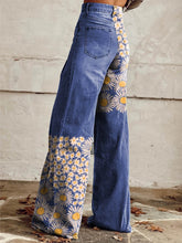 Load image into Gallery viewer, Women&#39;s Blue Daisy Print Casual Wide Leg Pants