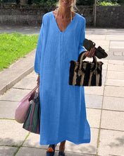 Load image into Gallery viewer, Casual Vintage Pure Color V Neck Linen Cotton Dress