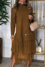 Load image into Gallery viewer, Women's Casual Solid Color Mesh Patchwork Dress