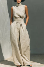 Load image into Gallery viewer, Women's Minimalist Cotton And Linen Blend Sleeveless Blouse And Wide-leg Pants Set