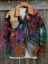 Load image into Gallery viewer, Retro Gradient Horse Art Print Casual Denim Jacket