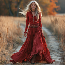 Load image into Gallery viewer, Women's Vintage V-neck Linen Long-sleeve Maxi Long Dress