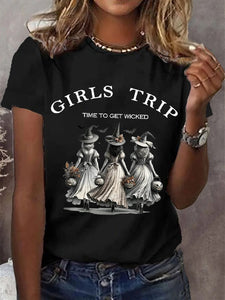 Women's Funny Halloween Witches Girls Trip Time To Get Wicked Casual Tee